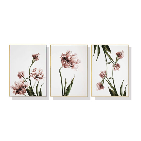 HomeDiscount-Wall Art 40cmx60cm Tulip Flower 3 Sets Gold Frame Canvas