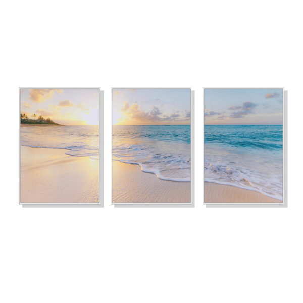 HomeDiscount-Wall Art 60cmx90cm Ocean and beach 3 Sets White Frame Canvas