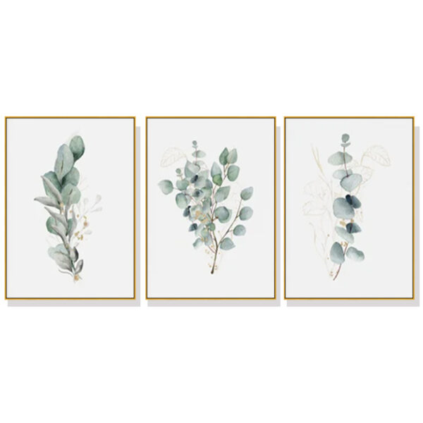 HomeDiscount-Wall Art 40cmx60cm Eucalyptus Plant 3 Sets Gold Frame Canvas