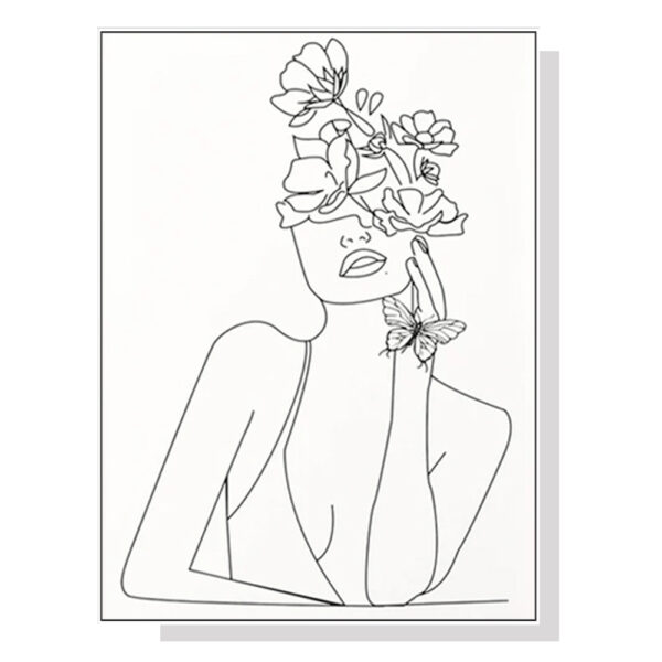 HomeDiscount-Wall Art 50cmx70cm Line Art Girl White Frame Canvas