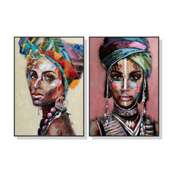 HomeDiscount-Wall Art 50cmx70cm African women 2 Sets Black Frame Canvas