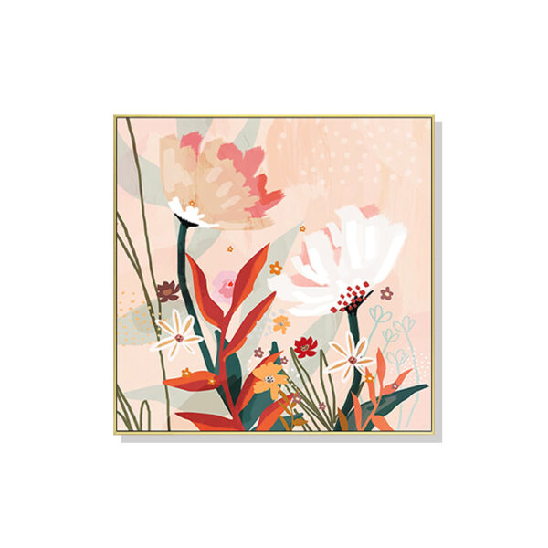 HomeDiscount-Wall Art 50cmx50cm Native Floral Gold Frame Canvas