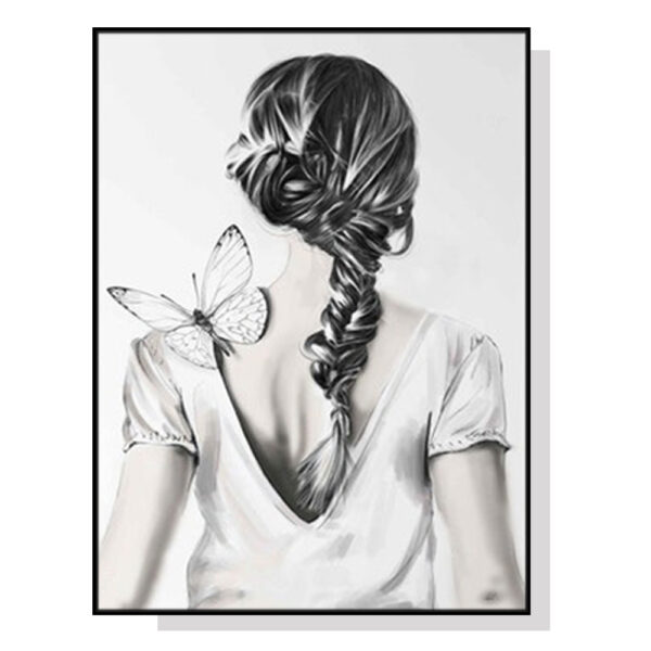 HomeDiscount-Wall Art 70cmx100cm Woman Back With Butterfly Black Frame Canvas