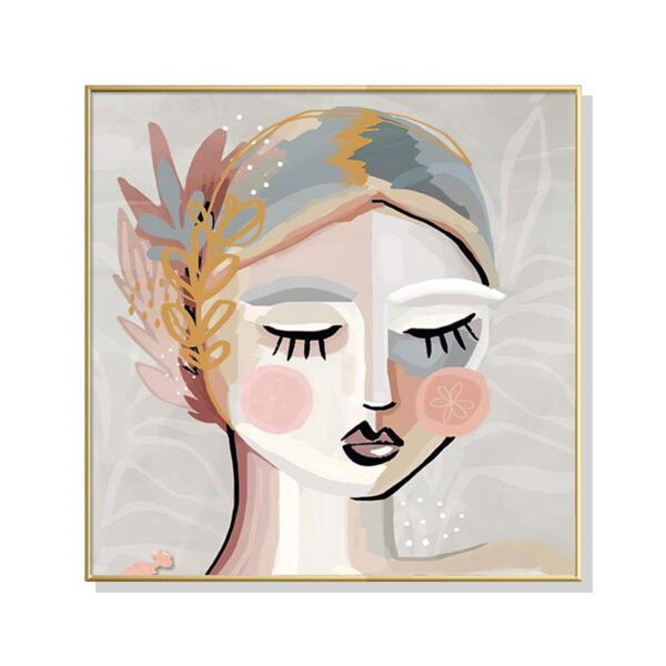 HomeDiscount-Wall Art 50cmx50cm Calm Girl Gold Frame Canvas