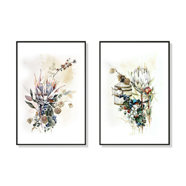 HomeDiscount-Wall Art 50cmx70cm Berries And Protea 2 Sets Black Frame Canvas