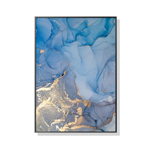 HomeDiscount-Wall Art 50cmx70cm Light Blue Marble With Gold Splash Black Frame Canvas