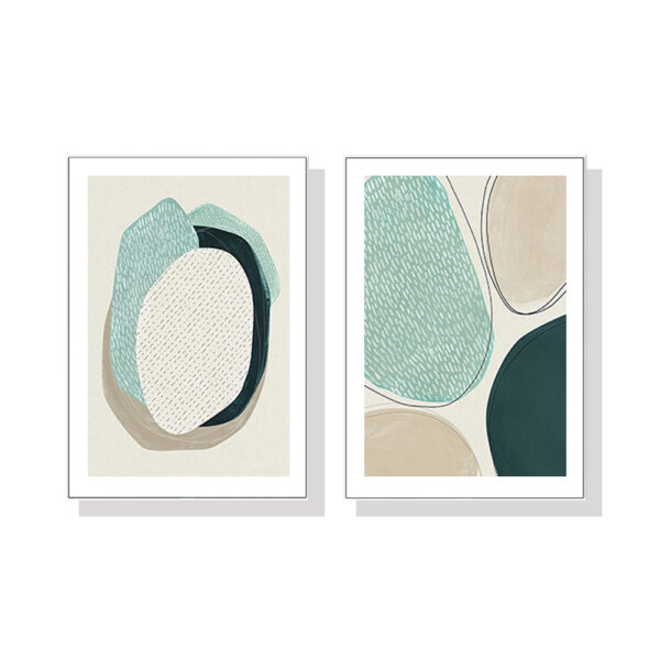 HomeDiscount-Wall Art 50cmx70cm Abstract Green Circle 2 Sets White Frame Canvas