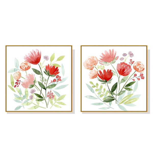 HomeDiscount-Wall Art 50cmx50cm Florals 2 Sets Gold Frame Canvas