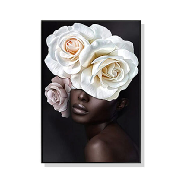 HomeDiscount-Wall Art 50cmx70cm Flower African Woman Black Frame Canvas