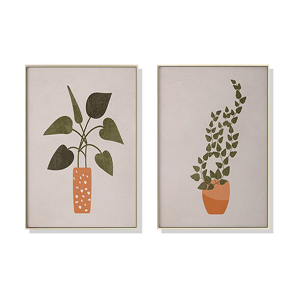 HomeDiscount-Wall Art 50cmx70cm Boho Botanical Art 2 Sets Gold Frame Canvas