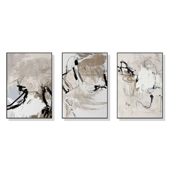 HomeDiscount-Wall Art 40cmx60cm Modern Abstract Beige 3 Sets Black Frame Canvas