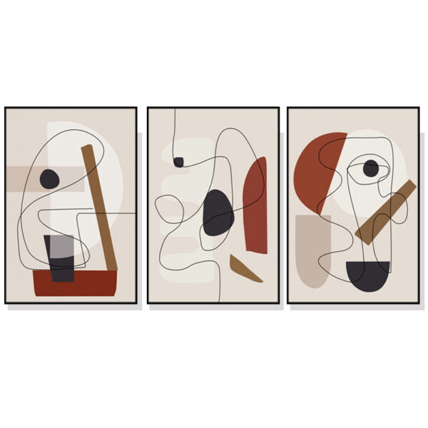 HomeDiscount-Wall Art 60cmx90cm Abstract Line Art By Picasso 3 Sets Black Frame Canvas