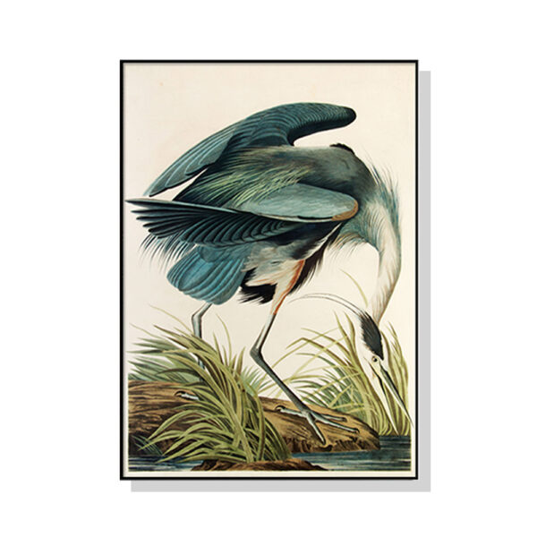 HomeDiscount-Wall Art 80cmx120cm Great Blue Heron By John James Audubon Black Frame Canvas