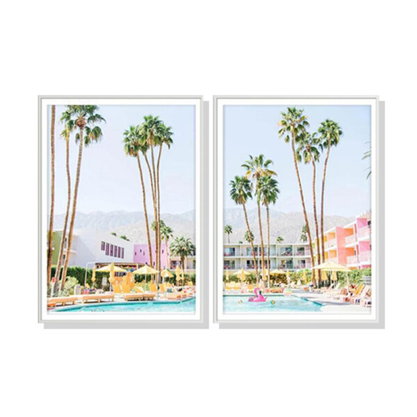 HomeDiscount-Wall Art 50cmx70cm Saguaro Hotel 2 Sets White Frame Canvas