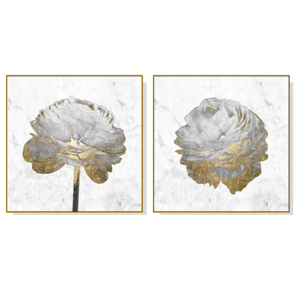 HomeDiscount-Wall Art 60cmx60cm Gold And White  On White 2 Sets Gold Frame Canvas