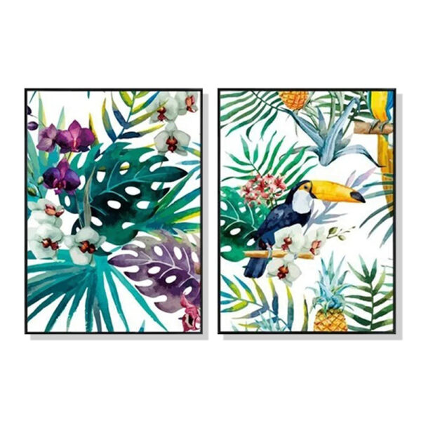 HomeDiscount-Wall Art 60cmx90cm Toucan and orchid 2 Sets Black Frame Canvas