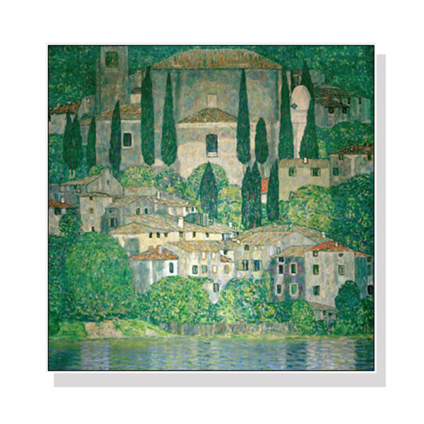 HomeDiscount-Wall Art 70cmx70cm Kirche In Cassone by Gustav Klimt White Frame Canvas