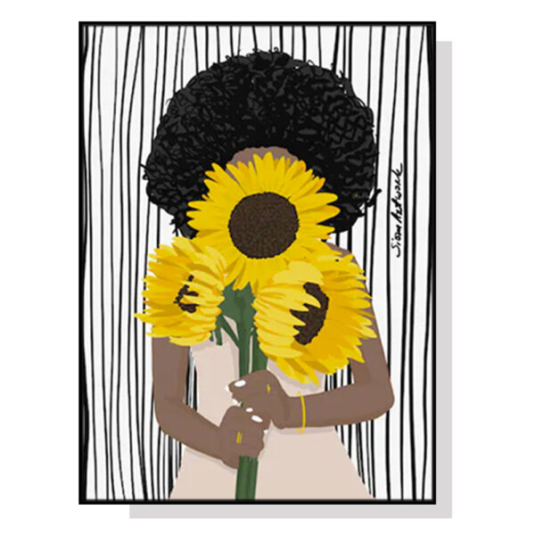 HomeDiscount-Wall Art 50cmx70cm African Woman Sunflower Black Frame Canvas