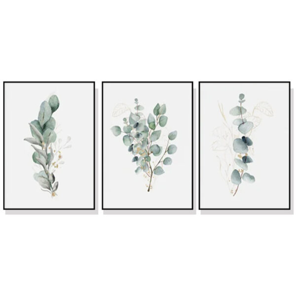 HomeDiscount-Wall Art 40cmx60cm Eucalyptus Plant  3 Sets Black Frame Canvas