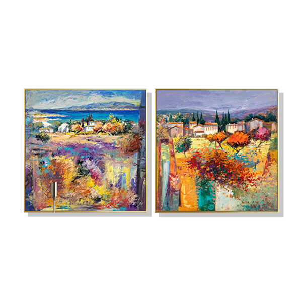 HomeDiscount-Wall Art 60cmx60cm Estate Italiana 2 Sets Gold Frame Canvas