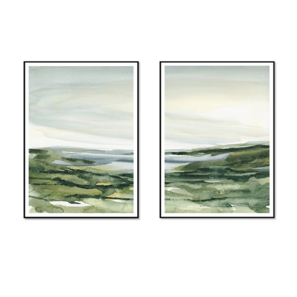 HomeDiscount-Wall Art 60cmx90cm Watercolor landscape 2 Sets Black Frame Canvas