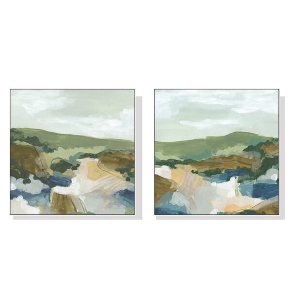 HomeDiscount-Wall Art 70cmx70cm Abstract Landscape 2 Sets White Frame Canvas