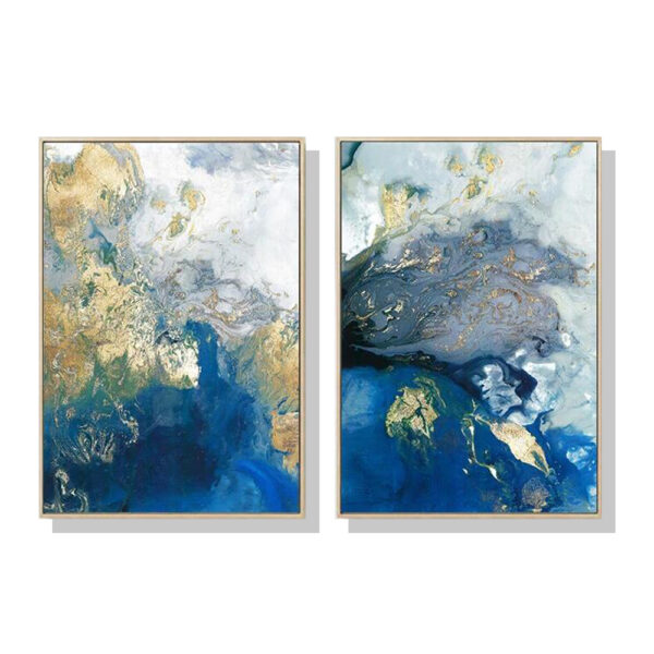 HomeDiscount-Wall Art 50cmx70cm Marbled Blue And Gold 2 Sets Gold Frame Canvas