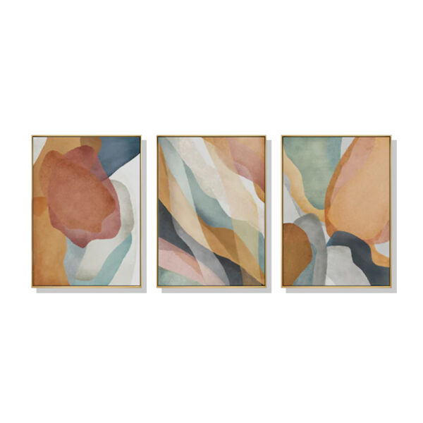 HomeDiscount-Wall Art 40cmx60cm Abstract Orange 3 Sets Gold Frame Canvas