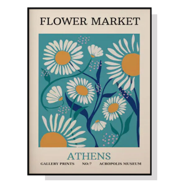 HomeDiscount-Wall Art 60cmx90cm Flower Market Athens Black Frame Canvas