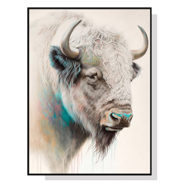 HomeDiscount-Wall Art 50cmx70cm Great White Buffalo Black Frame Canvas