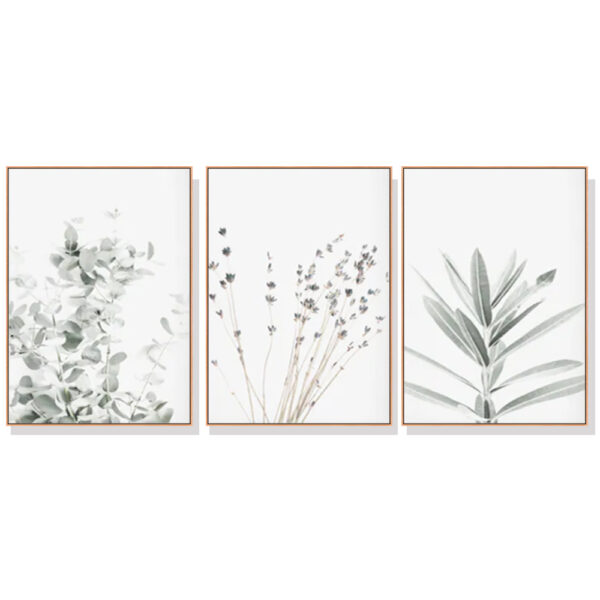 HomeDiscount-Wall Art 40cmx60cm Lavender Eucalyptus 3 Sets Wood Frame Canvas