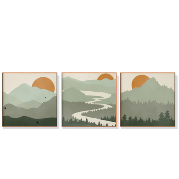 HomeDiscount-Wall Art 60cmx60cm Sage Green Landscapes 3 Sets Wood Frame Canvas