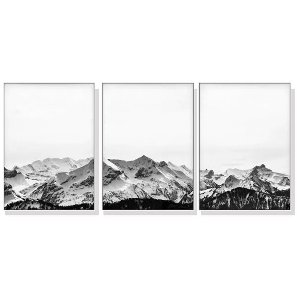 HomeDiscount-Wall Art 40cmx60cm Black White Mountain 3 Sets White Frame Canvas