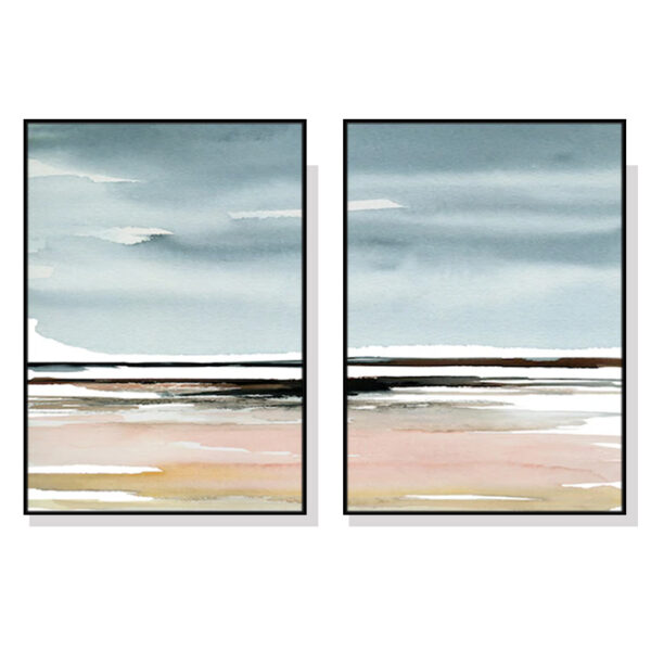 HomeDiscount-Wall Art 60cmx90cm Pink Beach Landscape 2 Sets Black Frame Canvas