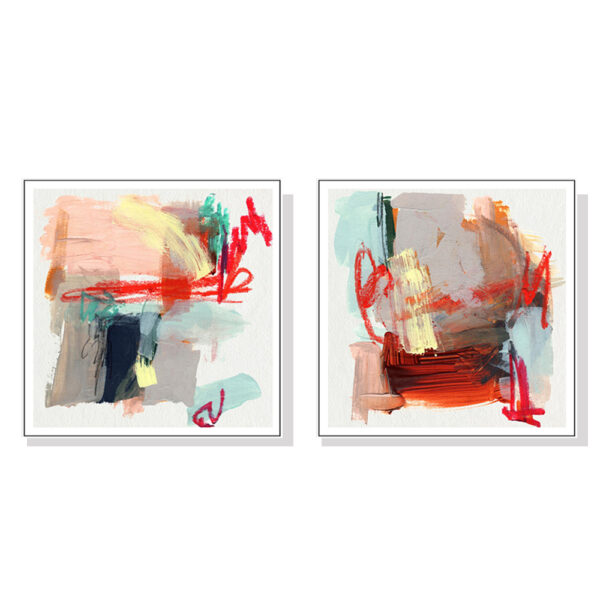 HomeDiscount-Wall Art 50cmx50cm Abstract Colourful Garden 2 Sets White Frame Canvas