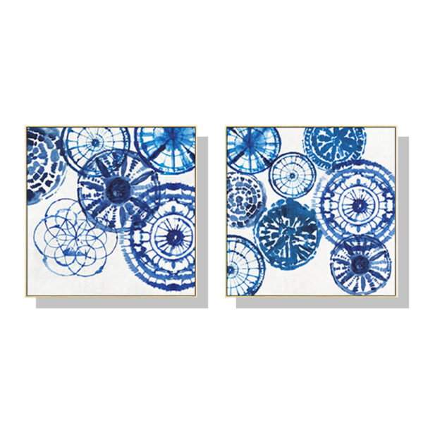 HomeDiscount-Wall Art 60cmx60cm Blue Day 2 Sets Gold Frame Canvas