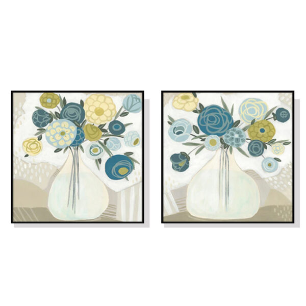 HomeDiscount-Wall Art 50cmx50cm Blue Bouquet 2 Sets Black Frame Canvas