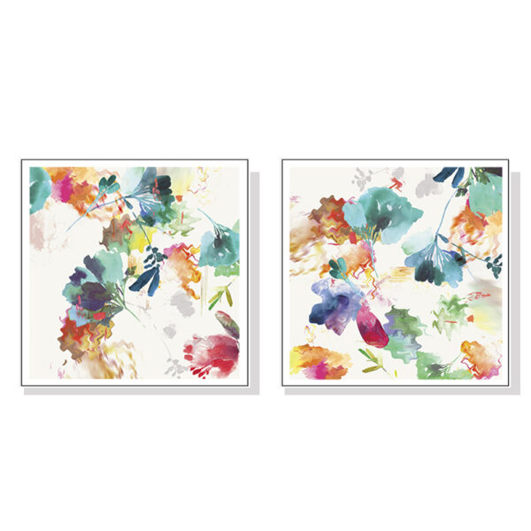 HomeDiscount-Wall Art 50cmx50cm Glitchy Floral 2 Sets White Frame Canvas