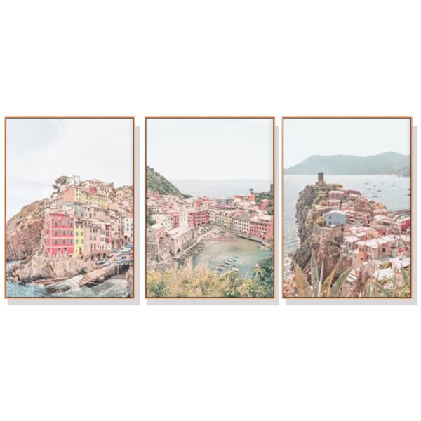 HomeDiscount-Wall Art 60cmx90cm Italy Cinque Terre 3 Sets Wood Frame Canvas