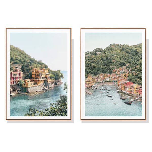 HomeDiscount-Wall Art 60cmx90cm Italy Coast 2 Sets Wood Frame Canvas