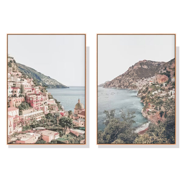 HomeDiscount-Wall Art 50cmx70cm Italy Positano 2 Sets Wood Frame Canvas