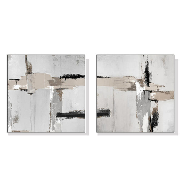 HomeDiscount-Wall Art 60cmx60cm Neutral Abstract 2 Sets White Frame Canvas