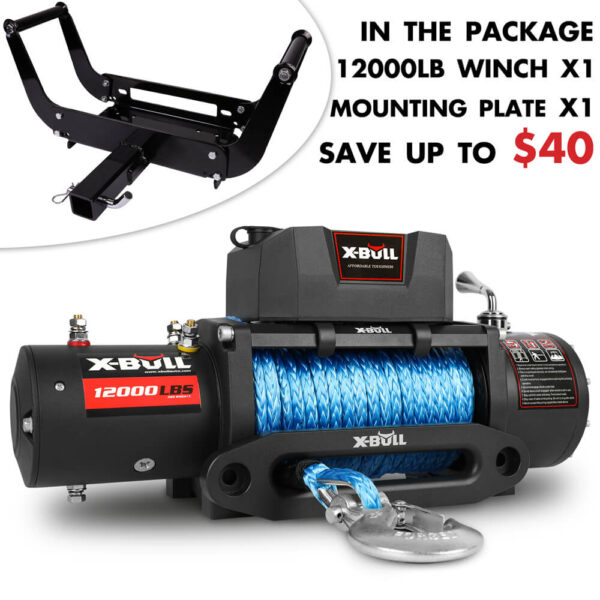 HomeDiscount-4x4 Electric Winch 12V 12000LBS synthetic rope 4WD Car with winch mounting plat