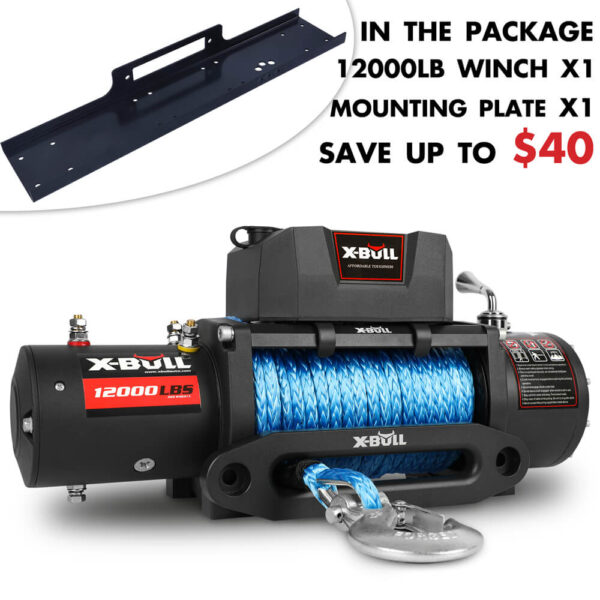 HomeDiscount-12000LBS Electric Winch 12V 4x4 synthetic rope 4WD Car with winch mounting plat