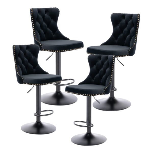 HomeDiscount-4x Height Adjustable Swivel Bar Stool Velvet Nailhead Barstool with Footrest