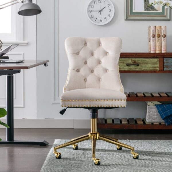 HomeDiscount-Velvet Home Office Chair- Beige