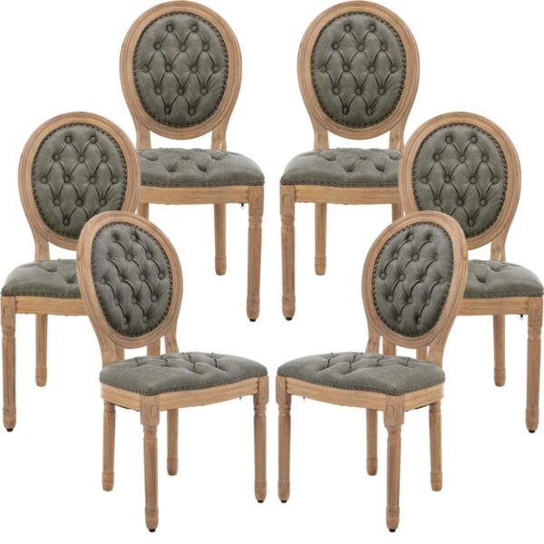 HomeDiscount-AADEN 6x Velvet Faux Leather Dining Chairs with Solid Wood Legs-Pine Green