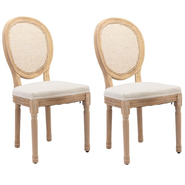 HomeDiscount-AADEN 2x Rattan Dining Chairs with Solid Wood Legs- Beige