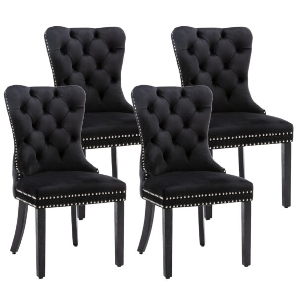 HomeDiscount-4x Velvet Dining Chairs Upholstered Tufted Kithcen Chair with Solid Wood Legs St