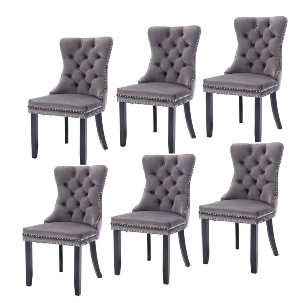 HomeDiscount-6x Velvet Dining Chairs Upholstered Tufted Kithcen Chair with Solid Wood Legs St